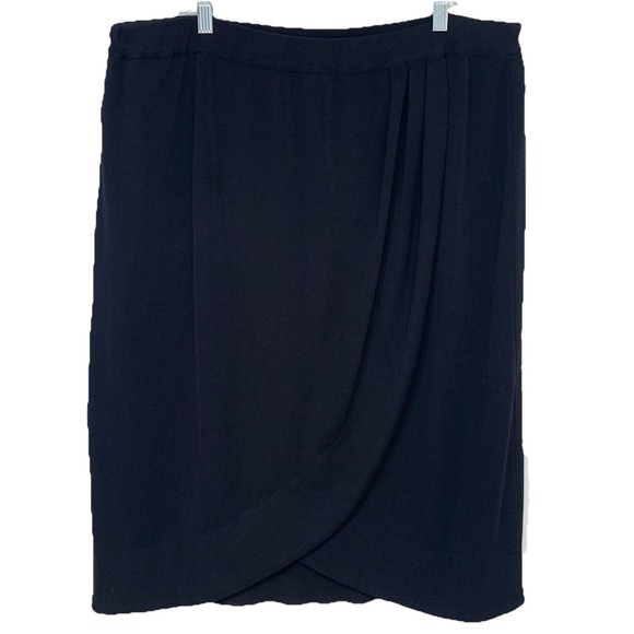 Misook Black Skirt 3X Elastic Waist Knee Length Faux Wrap Capsule Career Work - Picture 1 of 10